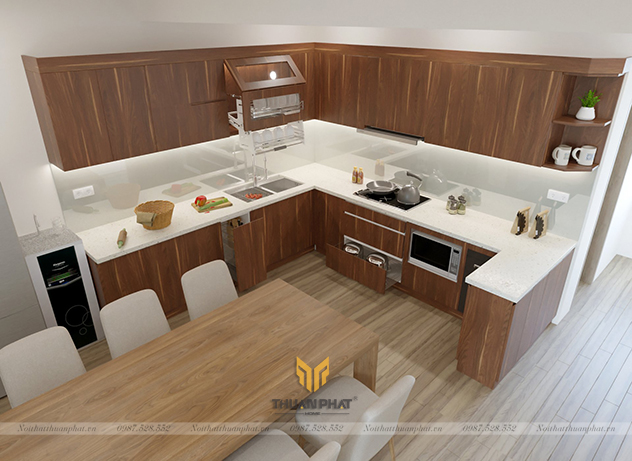 Tủ bếp Inox cánh Laminate kết hợp Acrylic