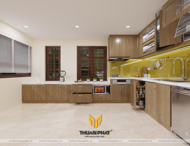 Tủ bếp Melamine hình chữ L