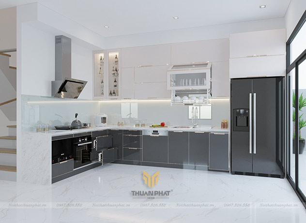 Tủ bếp inox cánh kính cường lực IK103