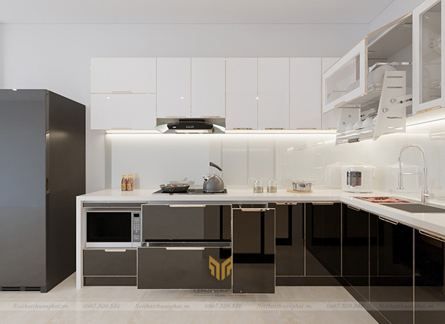 Tủ bếp inox cánh kính cường lực IK104