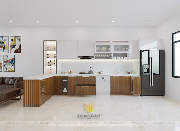 Tủ bếp inox cánh kính cường lực IK105