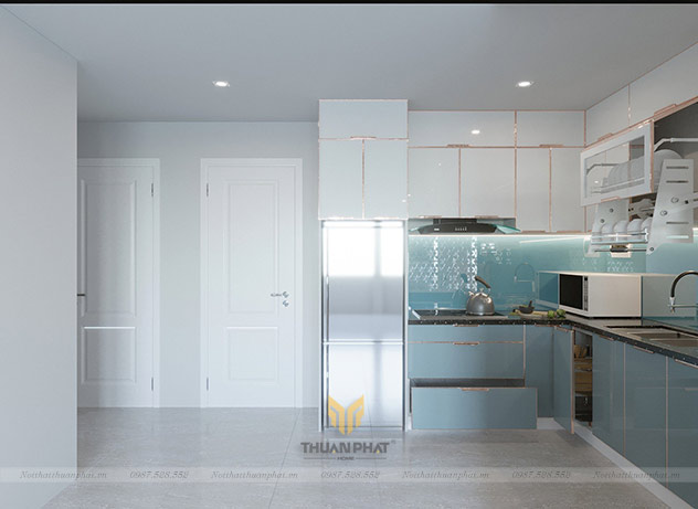 Tủ bếp inox cánh kính cường lực IK107