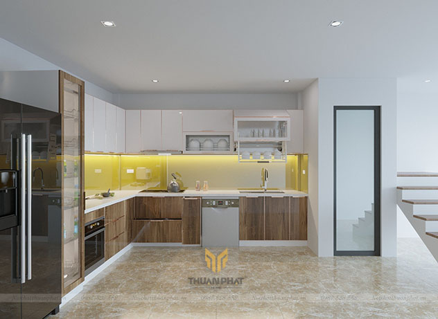 Tủ bếp inox cánh kính cường lực IK108