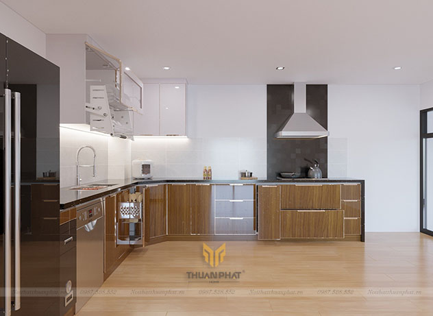 Tủ bếp inox cánh kính cường lực IK110