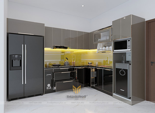 Tủ bếp inox cánh kính cường lực IK111