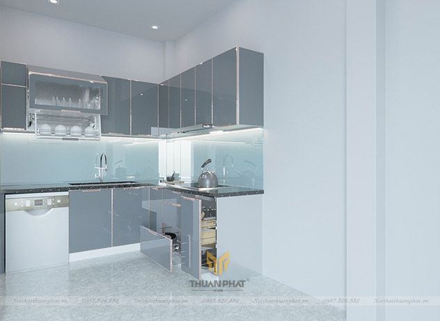 Tủ bếp inox cánh kính cường lực IK113