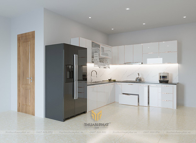 Tủ bếp inox cánh kính cường lực IK114