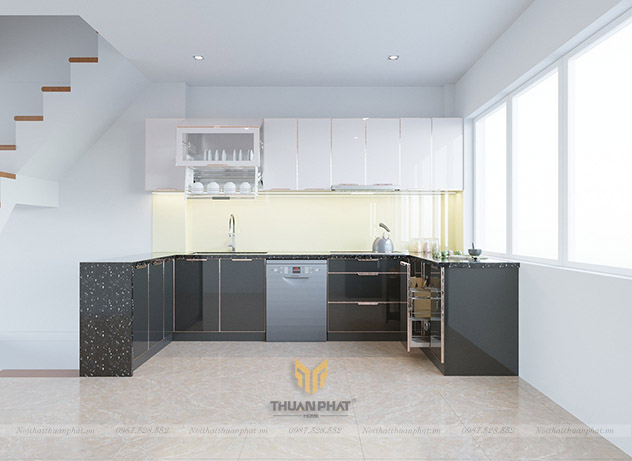 Tủ bếp inox cánh kính cường lực IK116