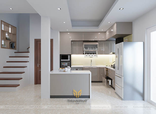 Tủ bếp inox cánh kính cường lực IK117