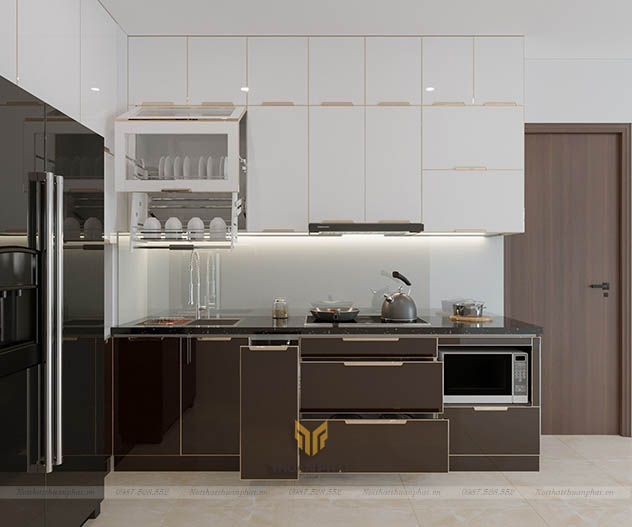 Tủ bếp inox cánh kính cường lực IK119