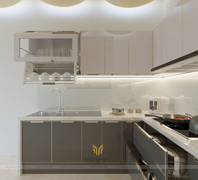 Tủ bếp inox cánh kính cường lực IK120