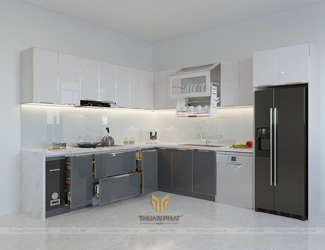 Tủ bếp inox cánh kính cường lực IK121