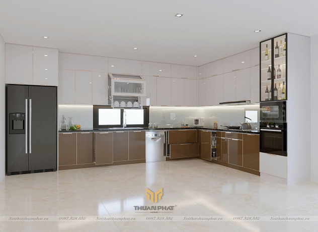 Tủ bếp inox cánh kính thiết kế kịch trần IK162