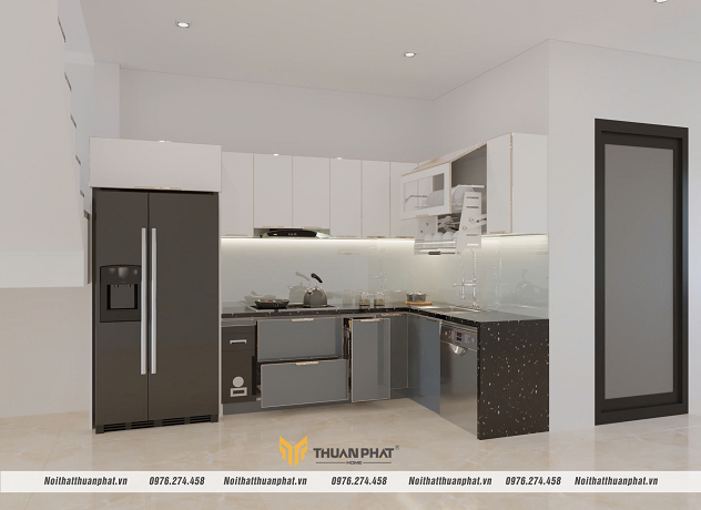 Tủ bếp inox cánh kính chữ L IK165