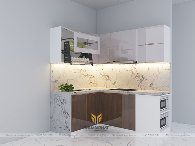 Tủ bếp inox cánh kính cường lực mini