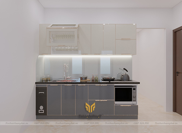 Tủ bếp inox cánh kính cường lực mini