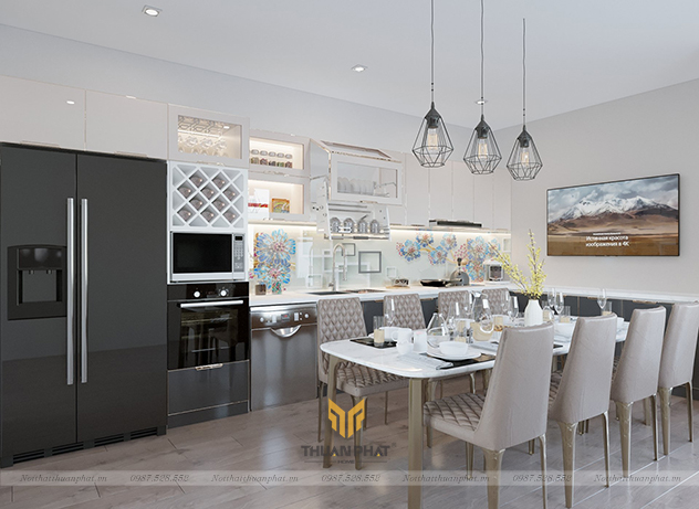 Tủ bếp inox cánh kính chữ L IK52