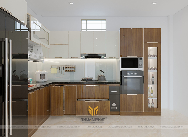 Tủ bếp inox cánh kính chữ L IK53