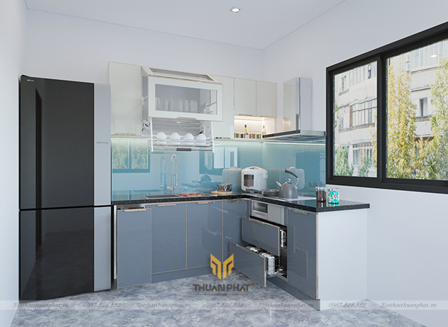 Tủ bếp inox cánh kính cường lực IK55