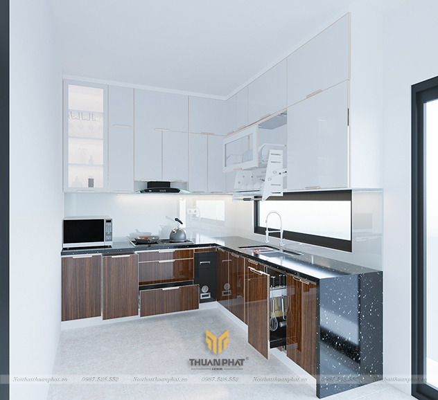 Tủ bếp inox cánh kính cường lực IK56