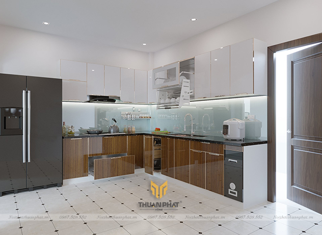 Tủ bếp inox cánh kính cường lực IK60