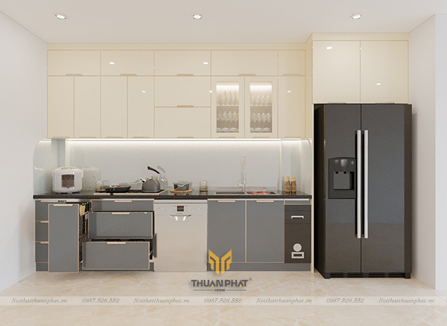 Tủ bếp inox cánh kính cường lực IK63