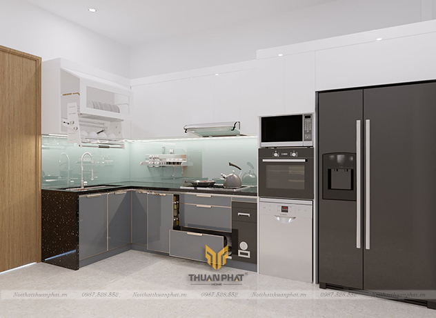 Tủ bếp inox cánh kính + Acrylic