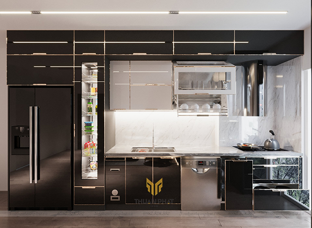 Tủ bếp inox cánh kính cường lực IK92