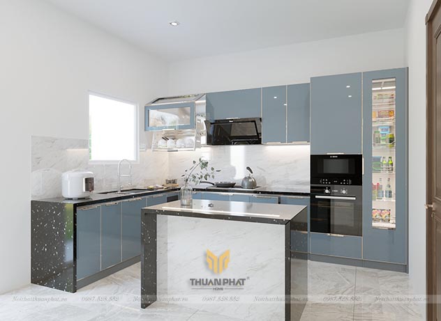 Tủ bếp inox cánh kính cường lực IK96