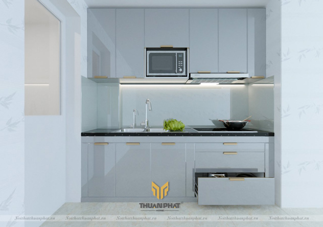 Tủ bếp inox cánh kính cường lực IK01